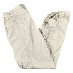 Chico's Cargo Crop Pants Womens 1 Beige Roll Tab Cuffs Stretch Casual Coastal